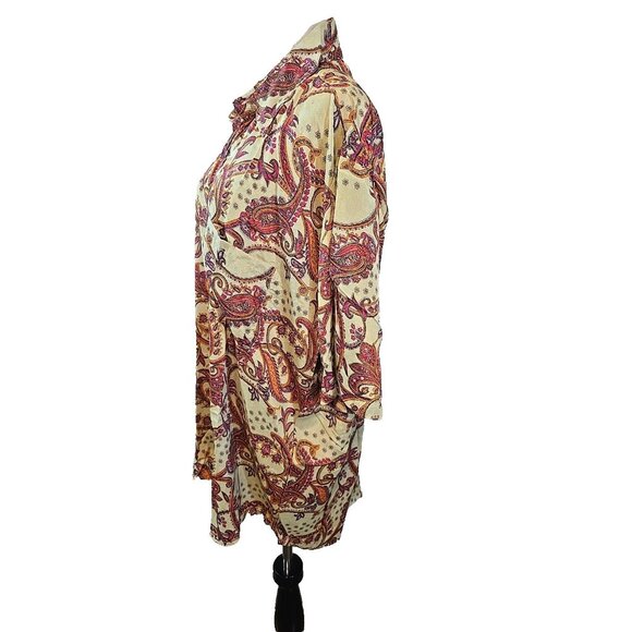 Retro Button up Womens shirt collared Long Sleeve Paisley Print size XL New - Picture 5 of 16